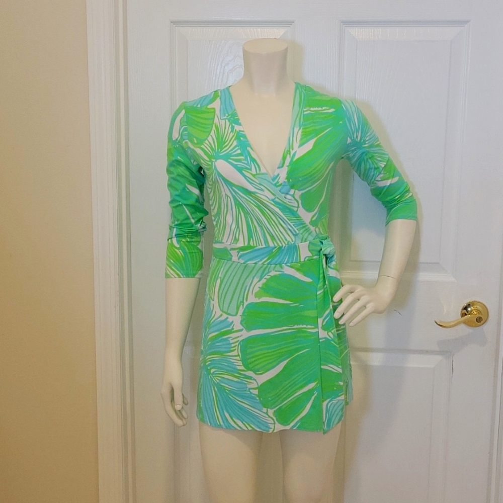 Lilly Pulitzer green and white long-sleeve romper size Small